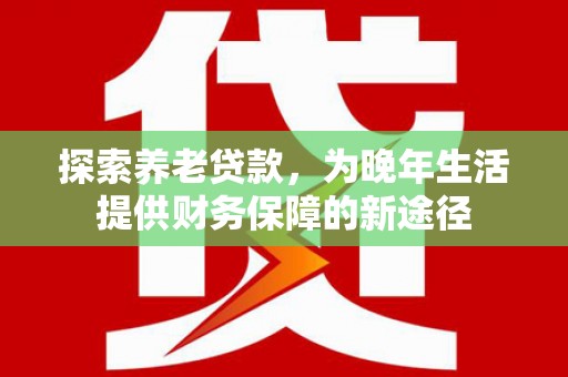 全州探索养老贷款，为晚年生活提供财务保障的新途径